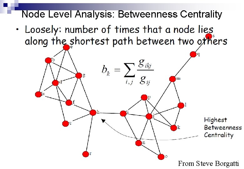 Node Level Analysis: Betweenness Centrality From Steve Borgatti 