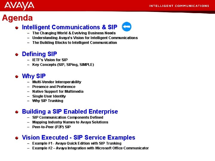 Agenda Intelligent Communications & SIP – The Changing World & Evolving Business Needs –
