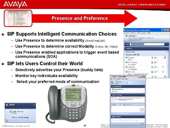 Presence and Preference SIP Supports Intelligent Communication Choices – Use Presence to determine availability