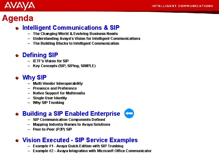 Agenda Intelligent Communications & SIP – The Changing World & Evolving Business Needs –