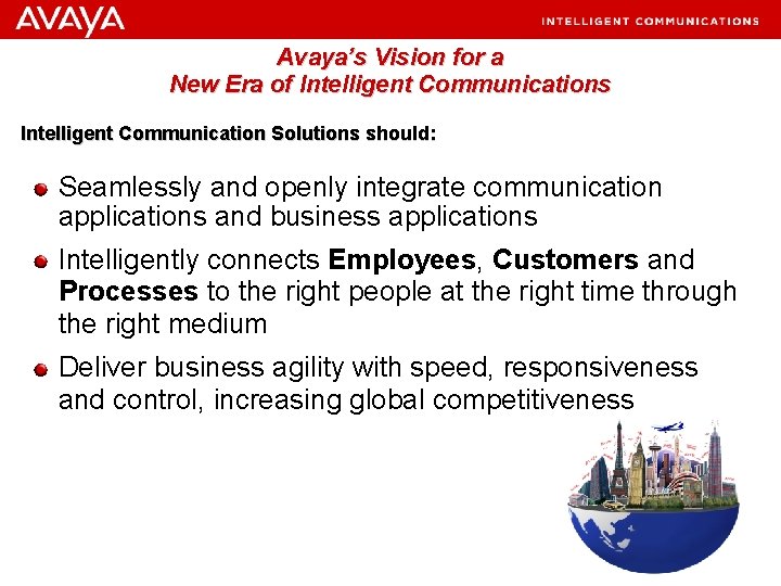 Avaya’s Vision for a New Era of Intelligent Communications Intelligent Communication Solutions should: Seamlessly
