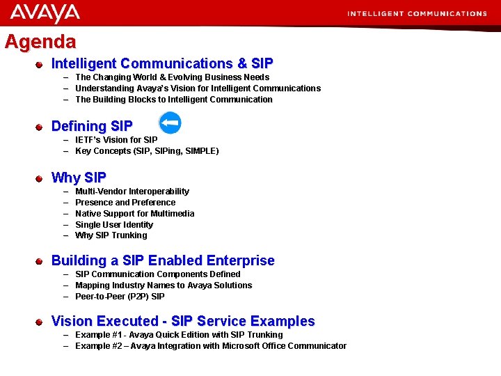 Agenda Intelligent Communications & SIP – The Changing World & Evolving Business Needs –