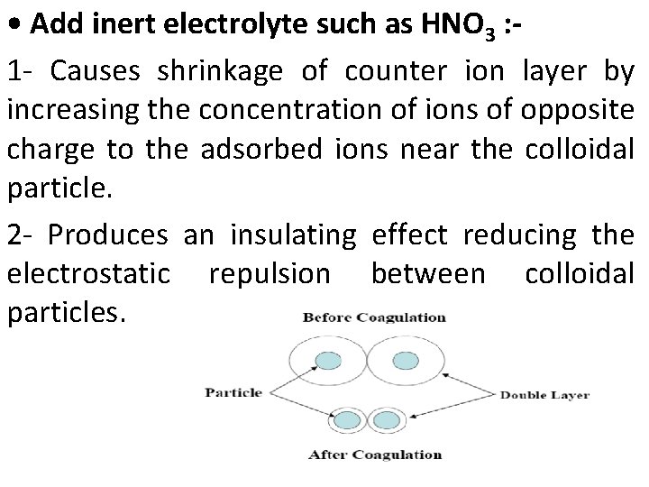  • Add inert electrolyte such as HNO 3 : 1 - Causes shrinkage