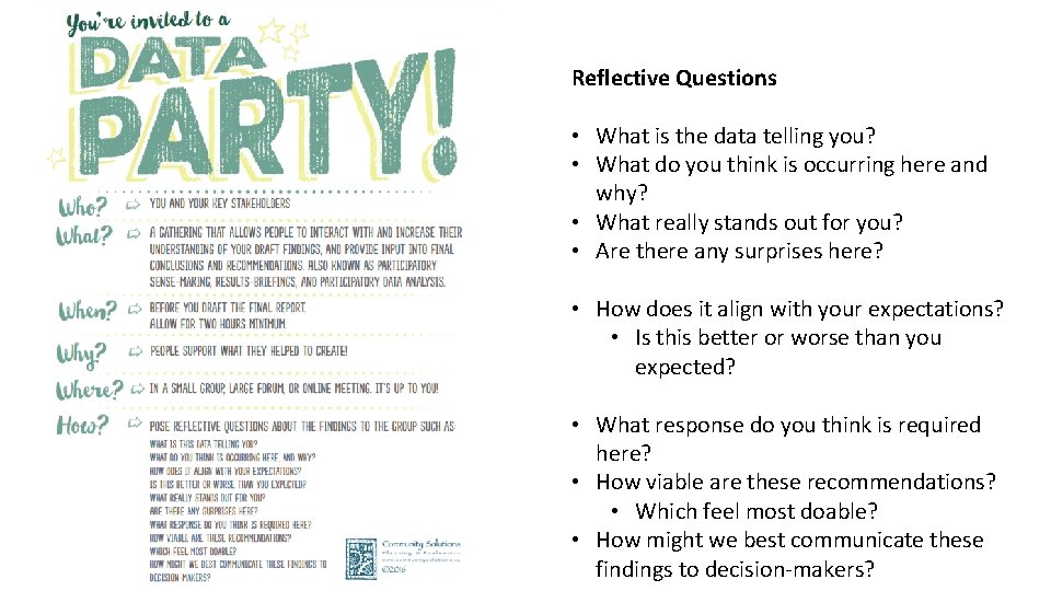 Reflective Questions • What is the data telling you? • What do you think