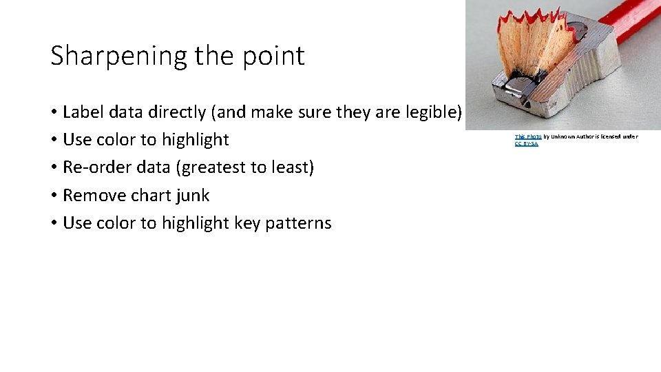 Sharpening the point • Label data directly (and make sure they are legible) •