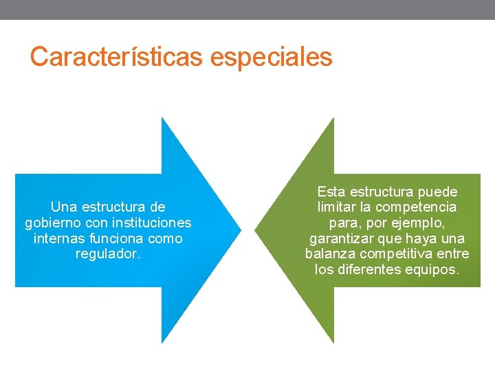 Características especiales Una estructura de gobierno con instituciones internas funciona como regulador. Esta estructura