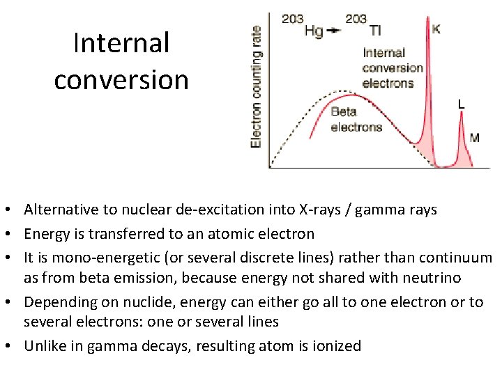 Internal conversion • Alternative to nuclear de-excitation into X-rays / gamma rays • Energy