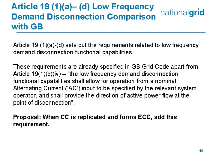 Article 19 (1)(a)– (d) Low Frequency Demand Disconnection Comparison with GB Article 19 (1)(a)-(d)