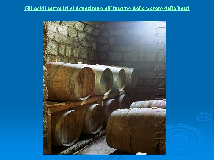 Gli acidi tartarici si depositano all’interno della parete delle botti Gli acidi tartarici si depositano all’interno della parete delle botti