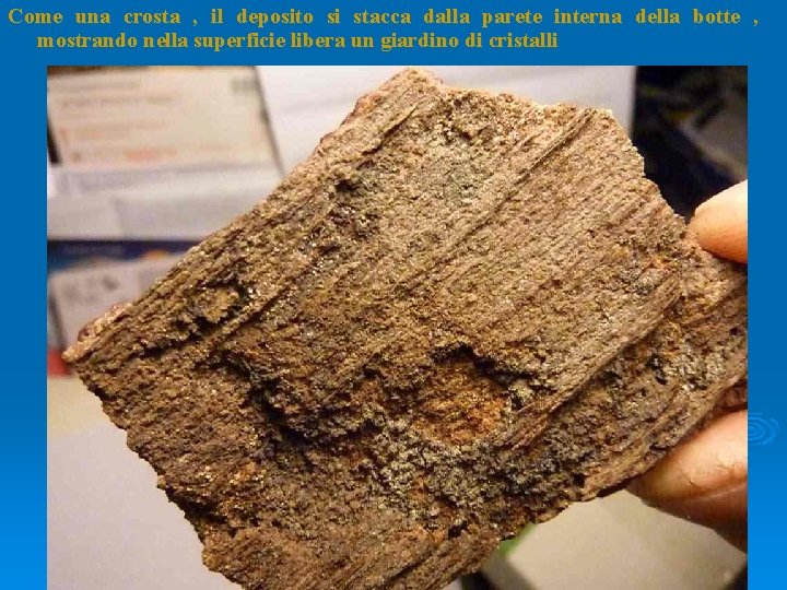 Come una crosta , il deposito si stacca dalla parete interna della botte , Come una crosta , il deposito si stacca dalla parete interna della botte ,
