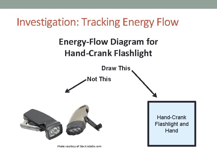 Investigation: Tracking Energy Flow Energy-Flow Diagram for Hand-Crank Flashlight Draw This Not This Hand-Crank