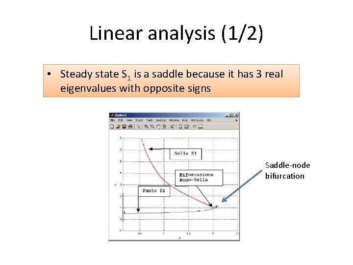 Linear analysis (1/2) • Steady state S 1 is a saddle because it has Linear analysis (1/2) • Steady state S 1 is a saddle because it has