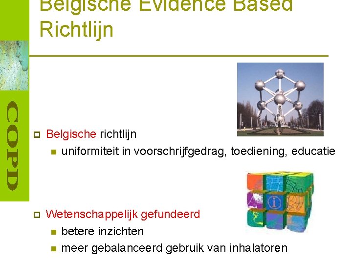 Belgische Evidence Based Richtlijn p Belgische richtlijn n uniformiteit in voorschrijfgedrag, toediening, educatie p