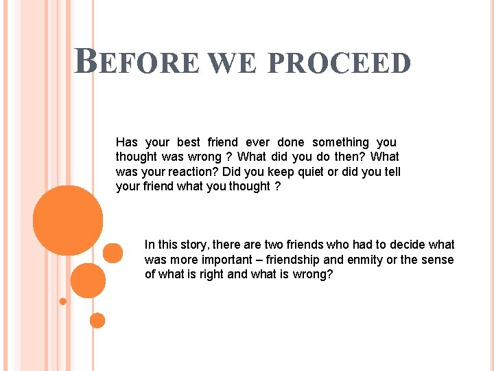 BEFORE WE PROCEED Has your best friend ever done something you thought was wrong