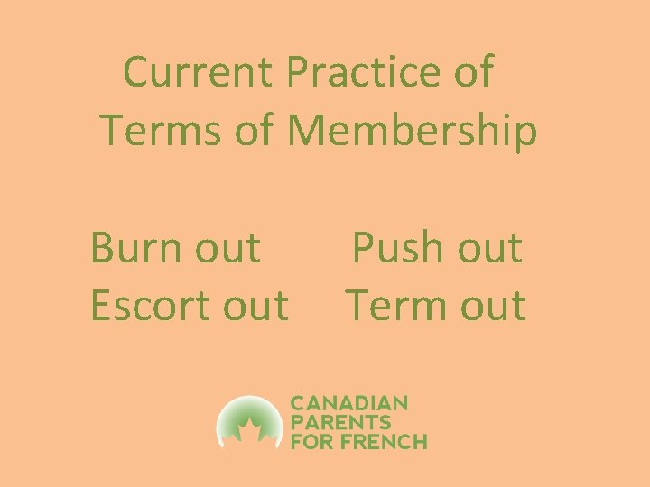 Current Practice of Terms of Membership Burn out Escort out Push out Term out