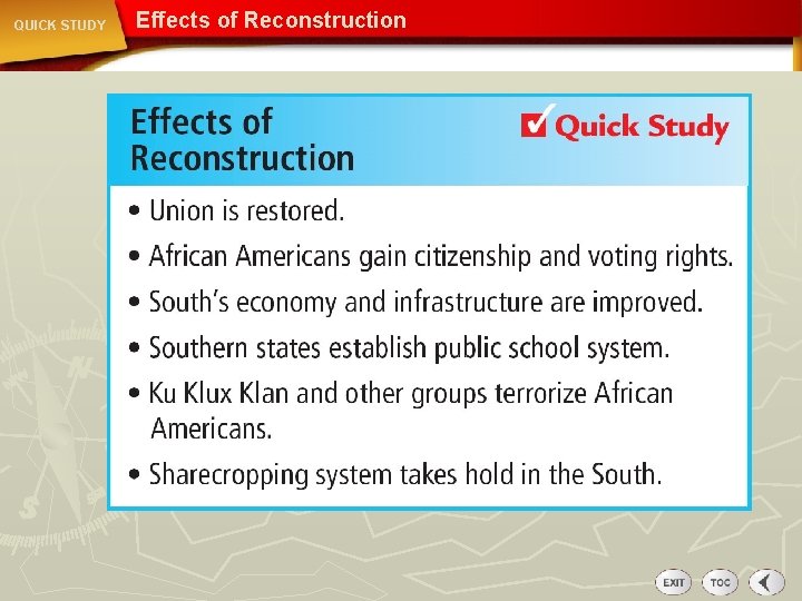 QUICK STUDY Effects of Reconstruction 