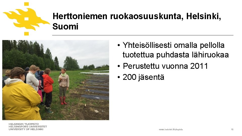 Herttoniemen ruokaosuuskunta, Helsinki, Suomi • Yhteisöllisesti omalla pellolla tuotettua puhdasta lähiruokaa • Perustettu vuonna