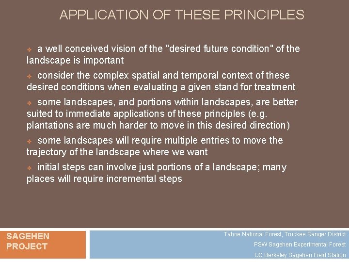 APPLICATION OF THESE PRINCIPLES a well conceived vision of the "desired future condition" of