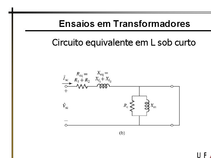 Ensaios em Transformadores Circuito equivalente em L sob curto 
