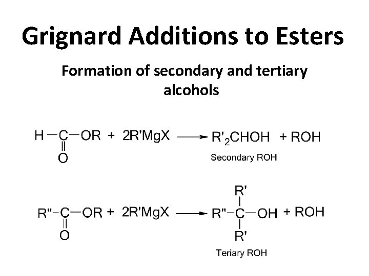 Grignard Additions to Esters Formation of secondary and tertiary alcohols 