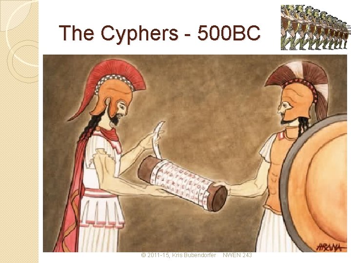 The Cyphers - 500 BC �The Spartans developed the first military cryptograpic device around