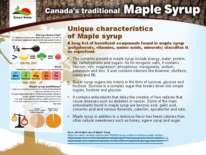 Unique characteristics of Maple syrup A long list of beneficial compounds found in maple