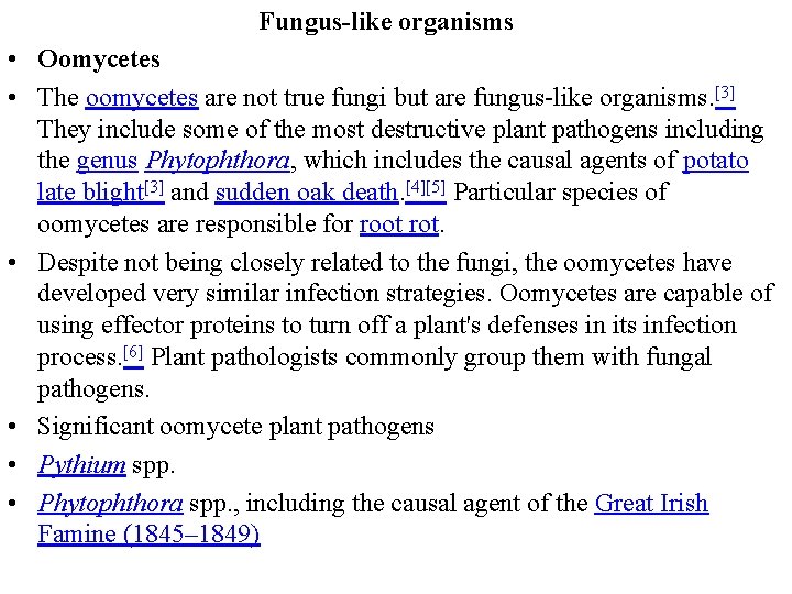 Fungus-like organisms • Oomycetes • The oomycetes are not true fungi but are fungus-like