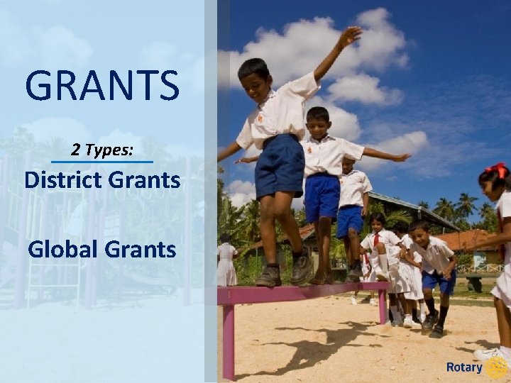 GRANTS 2 Types: District Grants Global Grants 