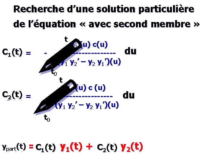 Recherche d’une solution particulière de l’équation « avec second membre » ! ! {