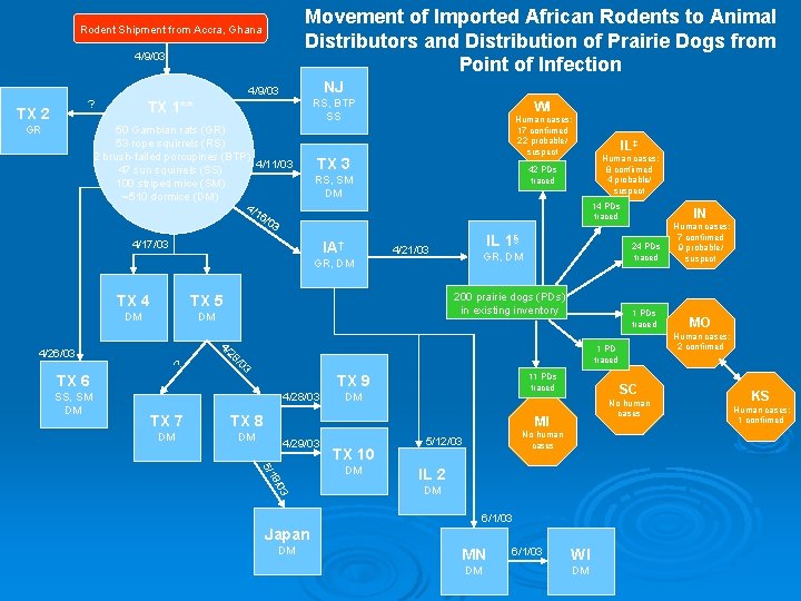 Movement of Imported African Rodents to Animal Distributors and Distribution of Prairie Dogs from