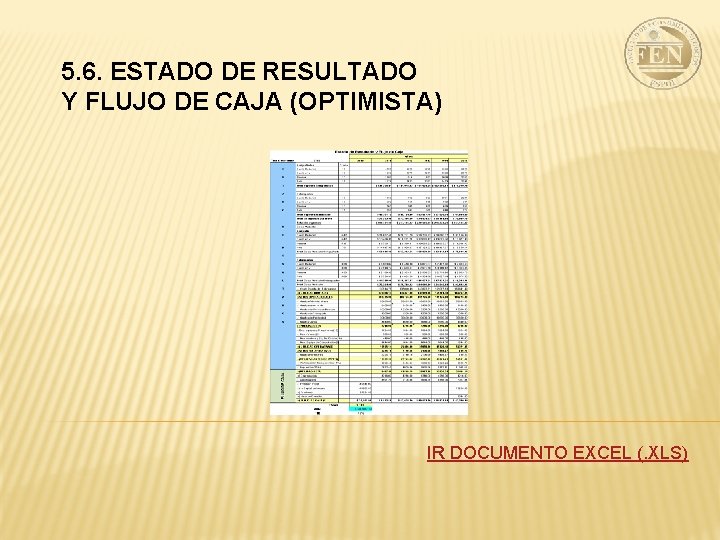 5. 6. ESTADO DE RESULTADO Y FLUJO DE CAJA (OPTIMISTA) IR DOCUMENTO EXCEL (.