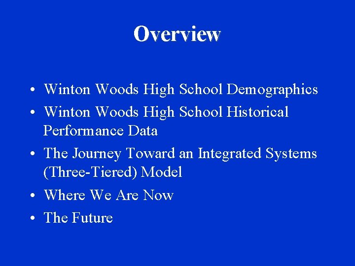 Overview • Winton Woods High School Demographics • Winton Woods High School Historical Performance