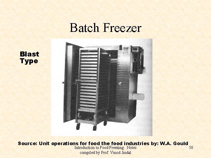 Batch Freezer Blast Type Source: Unit operations for food the food industries by: W.