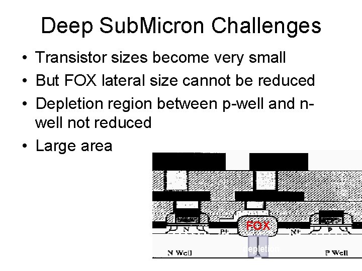 Deep Sub. Micron Challenges • Transistor sizes become very small • But FOX lateral