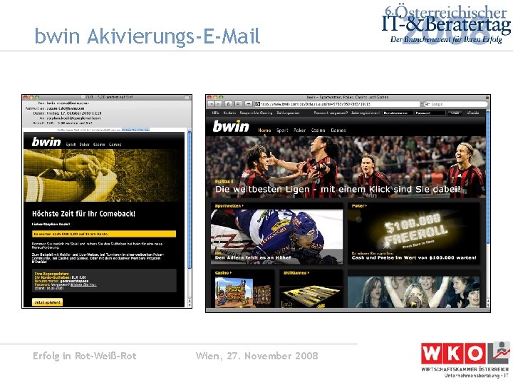 bwin Akivierungs-E-Mail Erfolg in Rot-Weiß-Rot Wien, 27. November 2008 