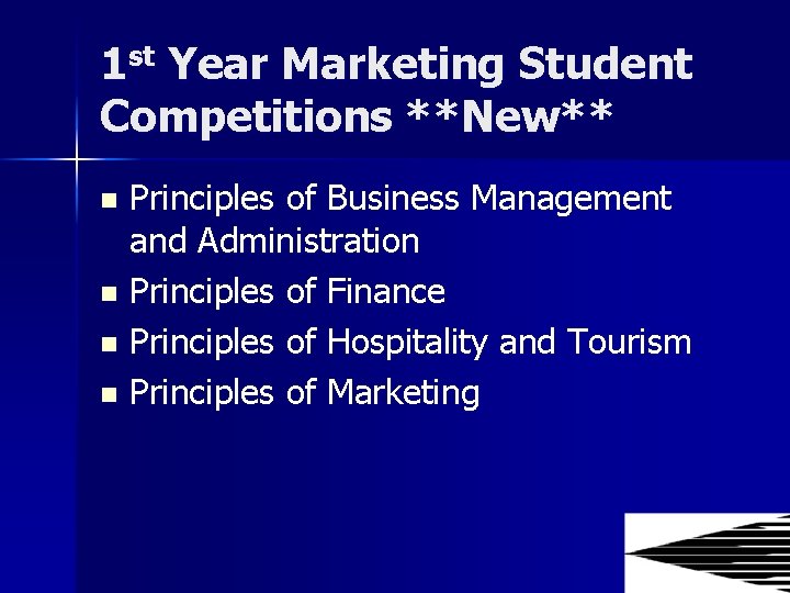 1 st Year Marketing Student Competitions **New** Principles of Business Management and Administration n