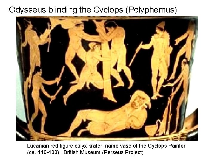 Odysseus blinding the Cyclops (Polyphemus) Lucanian red figure calyx krater, name vase of the