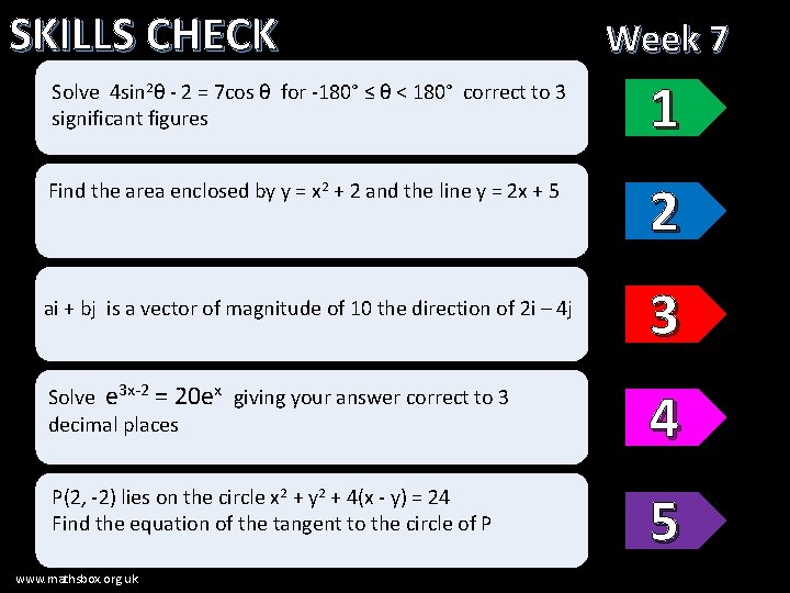 SKILLS CHECK Week 7 Solve 4 sin 2θ - 2 = 7 cos θ SKILLS CHECK Week 7 Solve 4 sin 2θ - 2 = 7 cos θ