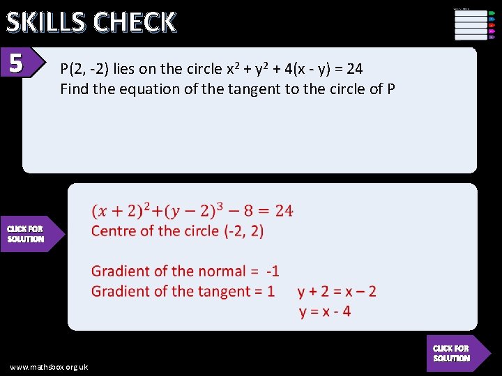 SKILLS CHECK 5 P(2, -2) lies on the circle x 2 + y 2 SKILLS CHECK 5 P(2, -2) lies on the circle x 2 + y 2
