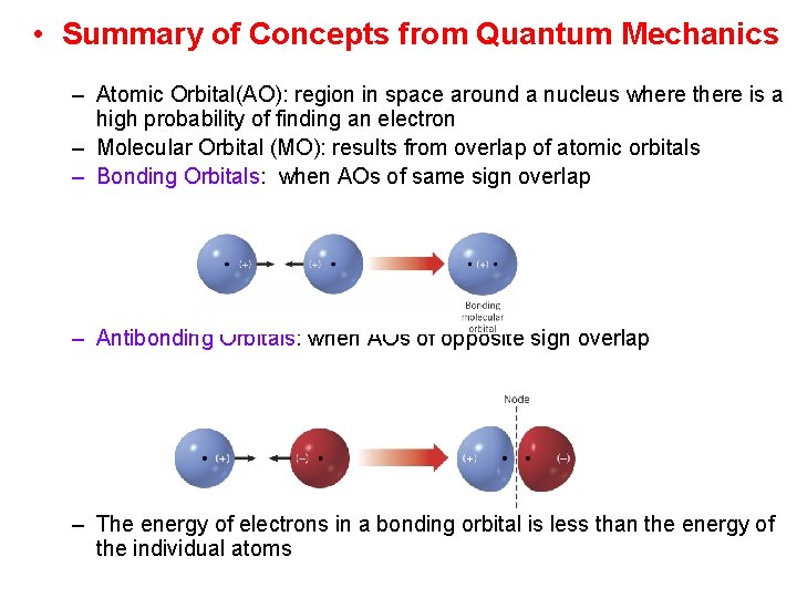 • Summary of Concepts from Quantum Mechanics – Atomic Orbital(AO): region in space • Summary of Concepts from Quantum Mechanics – Atomic Orbital(AO): region in space