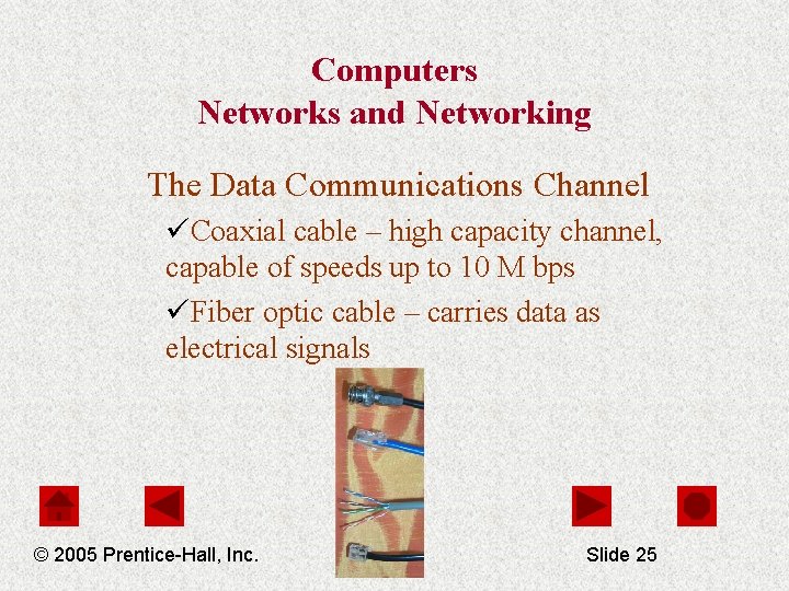 Computers Networks and Networking The Data Communications Channel üCoaxial cable – high capacity channel,