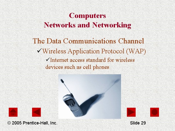 Computers Networks and Networking The Data Communications Channel üWireless Application Protocol (WAP) üInternet access