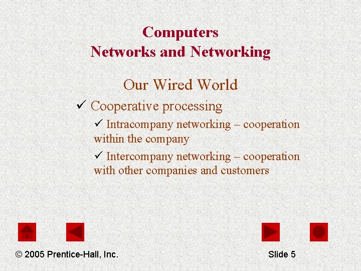 Computers Networks and Networking Our Wired World ü Cooperative processing ü Intracompany networking –