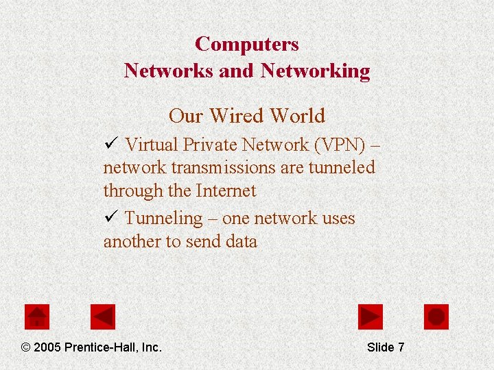 Computers Networks and Networking Our Wired World ü Virtual Private Network (VPN) – network