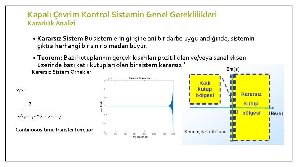 Kapalı Çevrim Kontrol Sistemin Genel Gereklilikleri Kararlılık Analizi • Kararsız Sistem Bu sistemlerin girişine