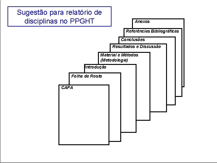 Sugestão para relatório de disciplinas no PPGHT Anexos Referências Bibliográficas Conclusões Resultados e Discussão