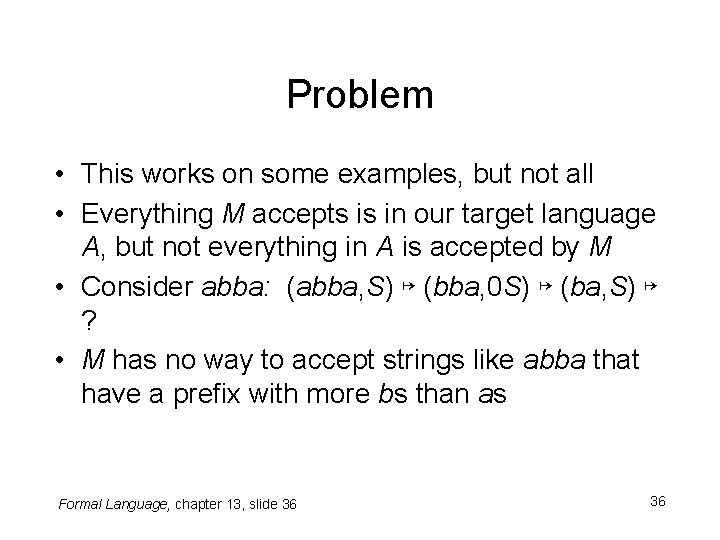Problem • This works on some examples, but not all • Everything M accepts