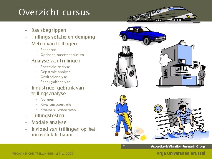 Overzicht cursus – Basisbegrippen – Trillingsisolatie en demping – Meten van trillingen – Sensoren