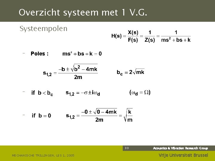 Overzicht systeem met 1 V. G. Systeempolen – Poles : – – 33 MECHANISCHE