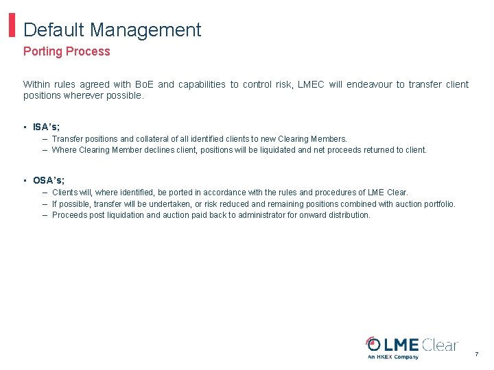 Default Management Porting Process Within rules agreed with Bo. E and capabilities to control